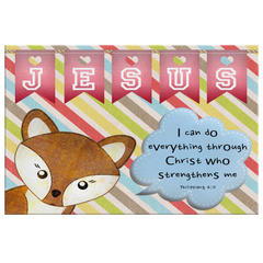 Hope Inspiring Nursery & Kids Bedroom Framed Canvas Wall Art - Christ Strengthens Me ~Philippians 4:13~ (Design: Fox)