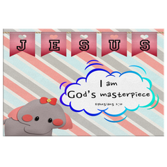 Hope Inspiring Nursery & Kids Bedroom Framed Canvas Wall Art - I Am God's Masterpiece ~Ephesians 2:10~ (Design: Elephant)