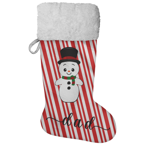 Personalised Name Fluffy Sherpa Lined Christmas Stocking - Snowman (Design: Candy)