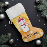 Personalised Name Fluffy Sherpa Lined Christmas Stocking - Snow Woman (Design: Orange)