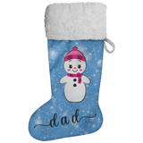Personalised Name Fluffy Sherpa Lined Christmas Stocking - Snow Woman (Design: Blue)