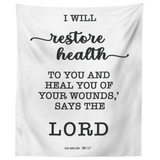 Minimalist Typography Tapestry - I Will Restore Health To You ~Jeremiah 30:17~