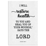 Minimalist Typography Framed Canvas - I Will Restore Health To You ~Jeremiah 30:17~