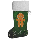 Personalised Name Fluffy Sherpa Lined Christmas Stocking - Gingerbread Man (Design: Green)