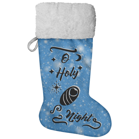 Fluffy Sherpa Lined Christmas Stocking - O Holy Night (Design: Blue)