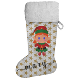 Personalised Name Fluffy Sherpa Lined Christmas Stocking - Elf Girl (Design: Gold Star)