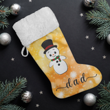 Personalised Name Fluffy Sherpa Lined Christmas Stocking - Snowman (Design: Orange)