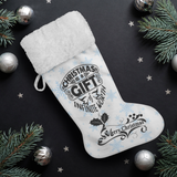 Fluffy Sherpa Lined Christmas Stocking - Christmas Is A Gift Of Infinite Worth (Design: Blue Snowflake)