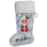 Personalised Name Fluffy Sherpa Lined Christmas Stocking - Mrs Claus (Design: White Snowflake)