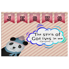 Hope Inspiring Nursery & Kids Bedroom Framed Canvas Wall Art - Spirit Of God Lives In Me ~1 Corinthians 3:16~ (Design: Panda 2)