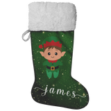 Personalised Name Fluffy Sherpa Lined Christmas Stocking - Elf Boy (Design: Green)