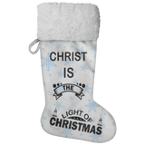 Fluffy Sherpa Lined Christmas Stocking - Christ Is The Light Of Christmas (Design: Blue Snowflake)