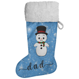 Personalised Name Fluffy Sherpa Lined Christmas Stocking - Snowman (Design: Blue)