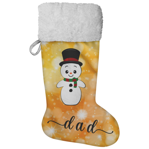 Personalised Name Fluffy Sherpa Lined Christmas Stocking - Snowman (Design: Orange)