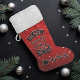 Fluffy Sherpa Lined Christmas Stocking - The Most Wonderful Time Of The Year (Design: Red)