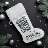 Fluffy Sherpa Lined Christmas Stocking - Christmas Begins With Christ (Design: Blue Snowflake)
