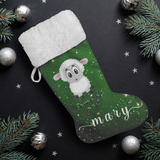 Personalised Name Fluffy Sherpa Lined Christmas Stocking - Lamb Of God (Design: Green)