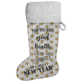 Fluffy Sherpa Lined Christmas Stocking - May You Have Good Health, Lots Of Happiness And A Great New Year (Design: Gold Star)