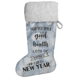 Fluffy Sherpa Lined Christmas Stocking - May You Have Good Health, Lots Of Happiness And A Great New Year (Design: White Snowflake)