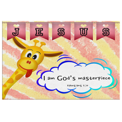 Hope Inspiring Nursery & Kids Bedroom Framed Canvas Wall Art - I Am God's Masterpiece ~Ephesians 2:10~ (Design: Giraffe 1)