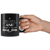 Bible Verses Black Mugs - Psalm 119:105 (Design 5) - Meditate Healing Christian Store