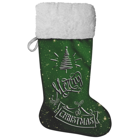 Fluffy Sherpa Lined Christmas Stocking - Merry Christmas (Design: Green)