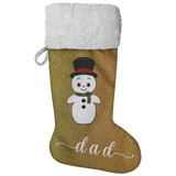 Personalised Name Fluffy Sherpa Lined Christmas Stocking - Snowman (Design: Gold)