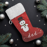 Personalised Name Fluffy Sherpa Lined Christmas Stocking - Snowman (Design: Red)
