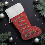 Fluffy Sherpa Lined Christmas Stocking - May You Have Good Health, Lots Of Happiness And A Great New Year (Design: Red)
