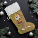 Personalised Name Fluffy Sherpa Lined Christmas Stocking - Wiseman 2 (Design: Gold)