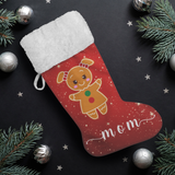 Personalised Name Fluffy Sherpa Lined Christmas Stocking - Gingerbread Woman (Design: Red)