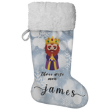 Personalised Name Fluffy Sherpa Lined Christmas Stocking - Wiseman 3 (Design: White Snowflake)