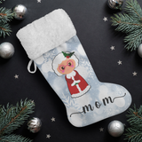 Personalised Name Fluffy Sherpa Lined Christmas Stocking - Mrs Claus (Design: White Snowflake)