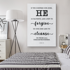 Minimalist Typography Framed Canvas - He Is Faithful And Just To Forgive ~1 John 1:9~