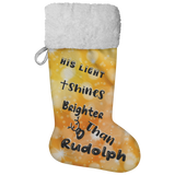 Fluffy Sherpa Lined Christmas Stocking - His Light Shines Brighter Than Rudolph (Design: Orange)