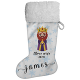 Personalised Name Fluffy Sherpa Lined Christmas Stocking - Wiseman 3 (Design: Blue Snowflake)