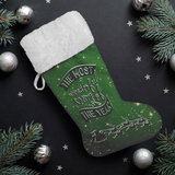 Fluffy Sherpa Lined Christmas Stocking - The Most Wonderful Time Of The Year (Design: Green)