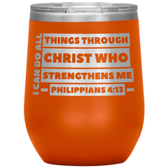 Bible Verses Stainless Steel Vacuum Insulated Wine Tumbler - Philippians 4:13 Design 1