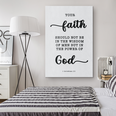 Minimalist Typography Framed Canvas - Faith In The Power Of God ~1 Corinthians 2:5~