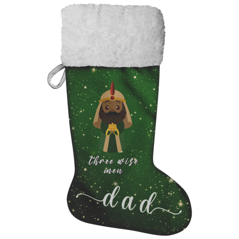 Personalised Name Fluffy Sherpa Lined Christmas Stocking - Wiseman 1 (Design: Green)