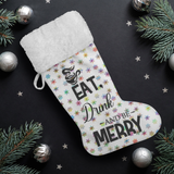 Fluffy Sherpa Lined Christmas Stocking - Eat Drink And Be Merry (Design: Rainbow Snowflake)