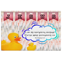 Hope Inspiring Nursery & Kids Bedroom Framed Canvas Wall Art - Christ Strengthens Me ~Philippians 4:13~ (Design: Duck)
