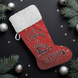 Fluffy Sherpa Lined Christmas Stocking - Christmas Cheer (Design: Red)