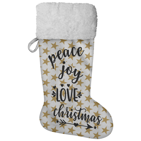 Fluffy Sherpa Lined Christmas Stocking - Peace Joy Love Christmas (Design: Star)