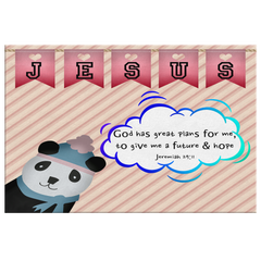 Hope Inspiring Nursery & Kids Bedroom Framed Canvas Wall Art - God Has Great Plans For Me ~Jeremiah 29:11~ (Design: Panda 2)