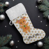 Personalised Name Fluffy Sherpa Lined Christmas Stocking - Gingerbread Woman (Design: Gold Star)