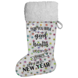 Fluffy Sherpa Lined Christmas Stocking - May You Have Good Health, Lots Of Happiness And A Great New Year (Design: Rainbow Snowflake)