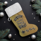 Fluffy Sherpa Lined Christmas Stocking - The Most Wonderful Time Of The Year (Design: Gold)