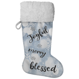 Fluffy Sherpa Lined Christmas Stocking - Joyful Merry Blessed (Design: White Snowflake)