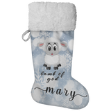 Personalised Name Fluffy Sherpa Lined Christmas Stocking - Lamb Of God (Design: White Snowflake)